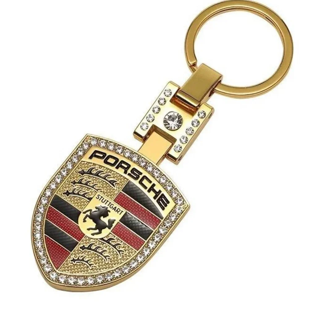 PORSCHE STUTTGART HOTROD Metal Crest KeyRing Key Chain Golden Pendant Keyholder - Picture 5 of 6